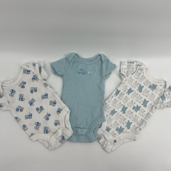 3 Pc Lot BABIES R US Baby Boy One Piece Bodysuit NB Newborn Cotton Blue EUC - Picture 3 of 11